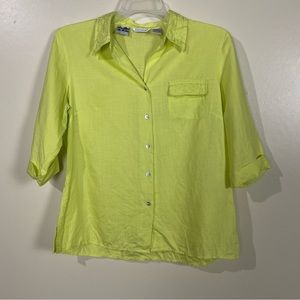 Richard Malcolm Bright Green Irish Lenin Short Sleeves Button Down Shirt Size XL